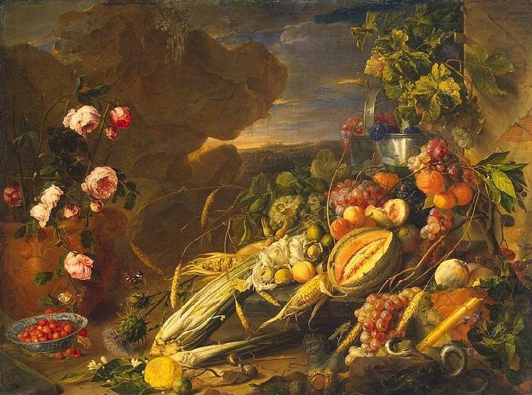 Fruit and a Vase of Flowers, Jan Davidsz. de Heem
